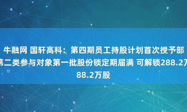 牛融网 国轩高科：第四期员工持股计划首次授予部分第二类参与对象第一批股份锁定期届满 可解锁288.2万股